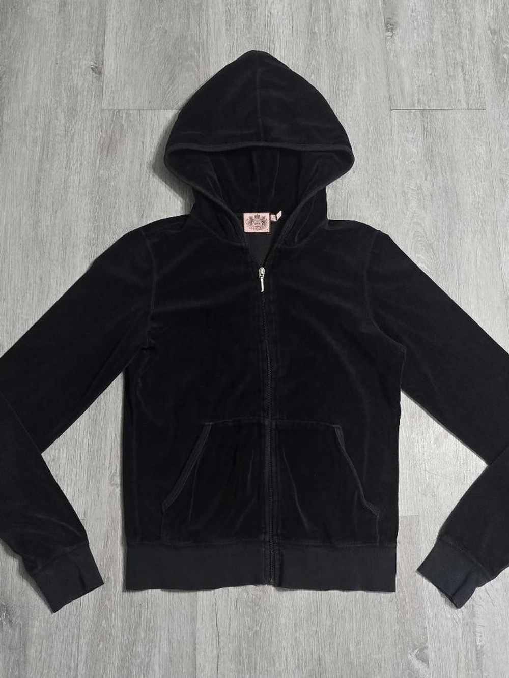 Vintage Y2K Juicy Couture Black Velour Zip-Up Hoodie